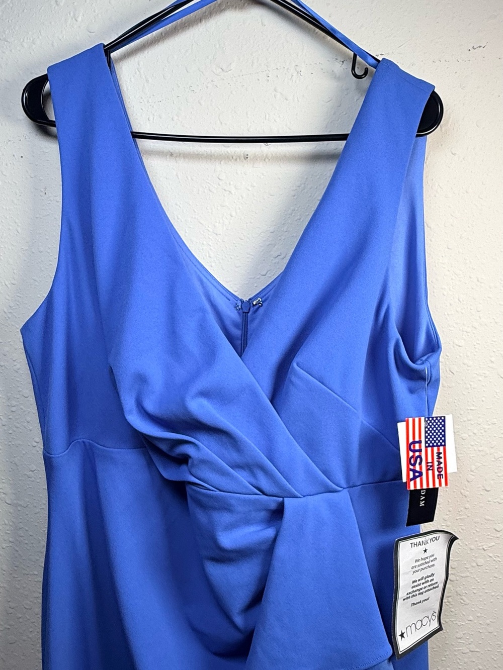 Betsy & Adam Cobalt Blue Ruffle Front Formal Maxi Gown Draped V Neck - Picture 4 of 13